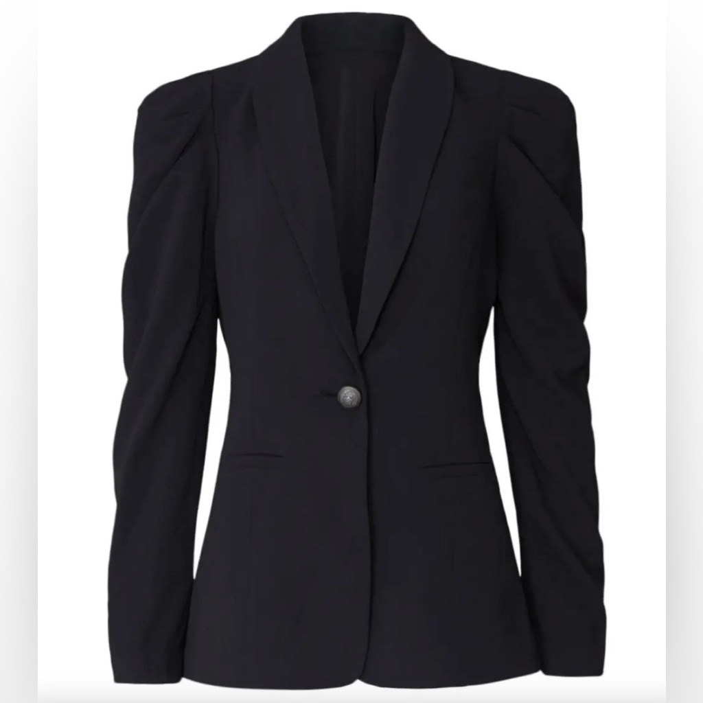 Ramy Brook Albie Puff-Sleeve One-Button Blazer Jacket In Black